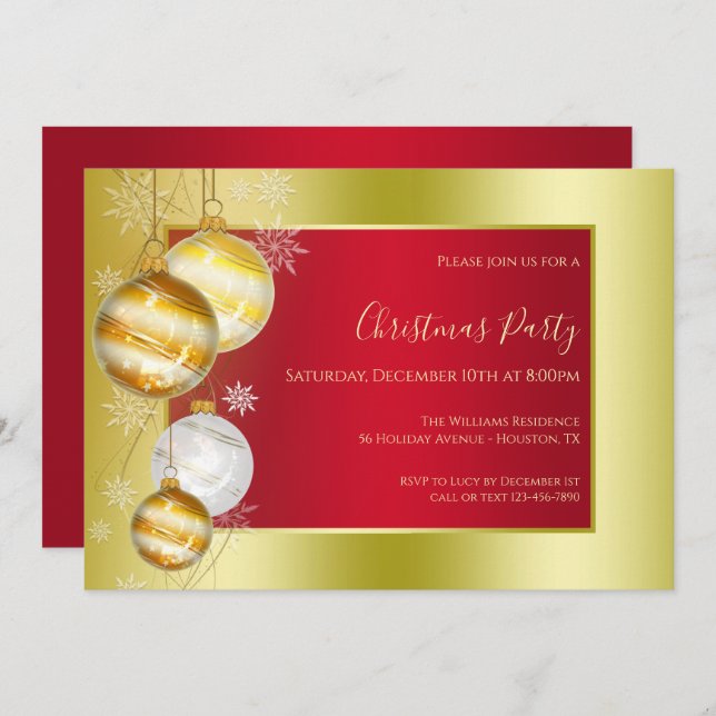 Romantic Ruby & Gold Festive Christmas Party Invitation (Front/Back)