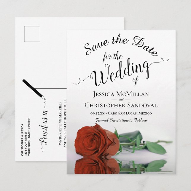 Romantic Rust Orange Rose Wedding Save the Date Announcement Postcard (Front/Back)