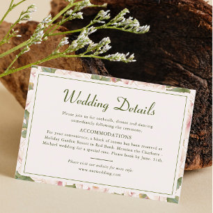 Romantic Rustic Blush Pink Floral Wedding Details Enclosure Card