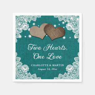 Romantic Rustic Burlap and Lace Teal Wedding Napkin
