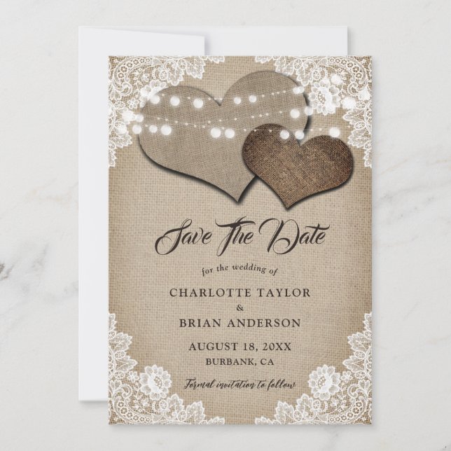 Romantic Rustic Country Shabby Chic Wedding Save The Date (Front)
