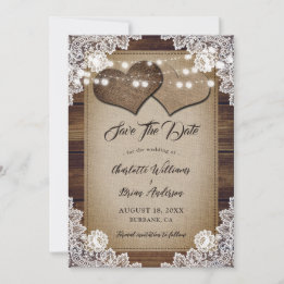 Romantic Rustic Country Wood Floral Lace Wedding Save The Date