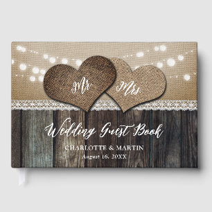 Romantic Rustic Country Wood Mr. & Mrs. Wedding Guest Book