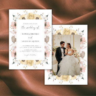 Romantic Rustic Floral Boho Wedding Photo Invitation