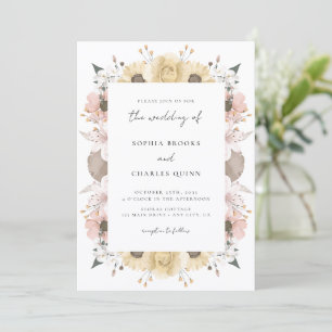Romantic Rustic Floral Neutral Photo Wedding Invitation