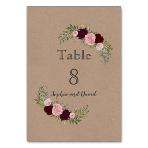 Romantic Rustic Marsala Floral Table Number