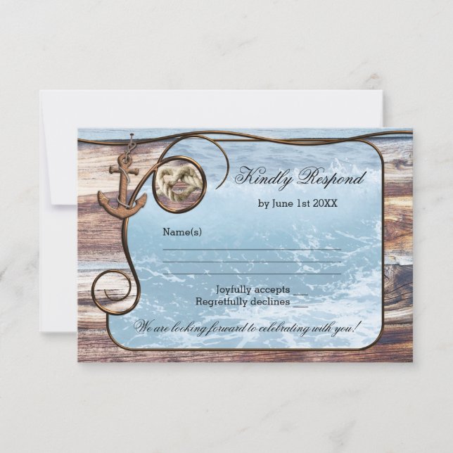 Romantic Rustic Nautical Wedding RSVP Card (Front)