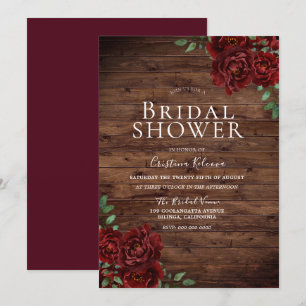 Romantic Rustic Red Roses Bridal Shower Invitation