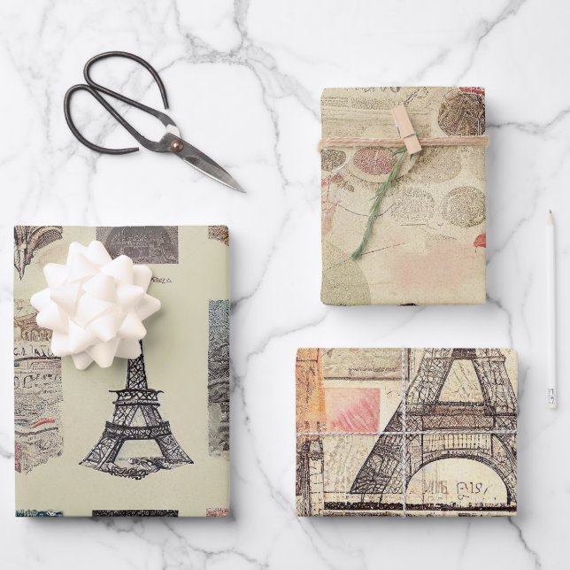 Romantic Rustic Vintage Paris Wrapping Paper Sheet (Front)