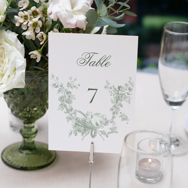 Romantic Sage Floral Wreath w/Lovebirds Wedding Table Number (Creator Uploaded)