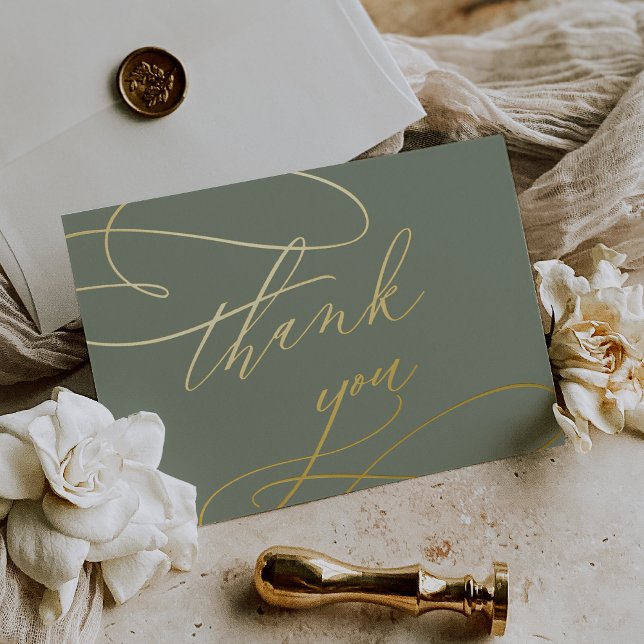 Romantic Sage Green and Gold Foil Thank You Card (Romantic Sage Green and Gold Foil Thank You Card)