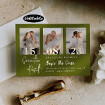 Romantic Sage Green Collage Save The Date Invitation<br><div class="desc">This is a beautiful Save the Date featuring three photos of you and your spouse. Features clean black and white text. This design is completely customizable - you can customize text,  text colour,  and background colour to your liking</div>