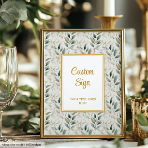 Romantic Sage Green Gold Foliage Wedding Custom Poster
