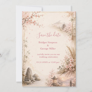 romantic Sakura Botanical Harmony fusion Wedding Invitation