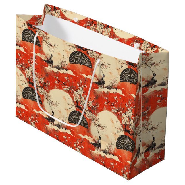 Romantic Sakura Kimono Couple Pattern (1) Large Gift Bag (Front Angled)