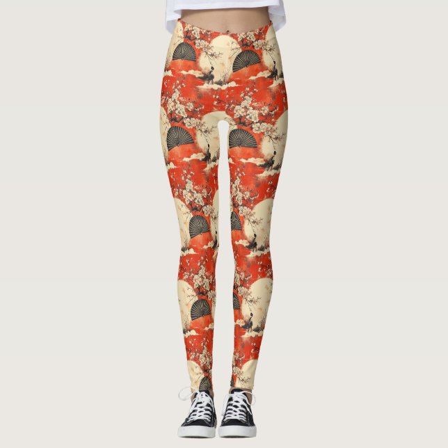Romantic Sakura Kimono Couple Pattern (1) Leggings (Front)
