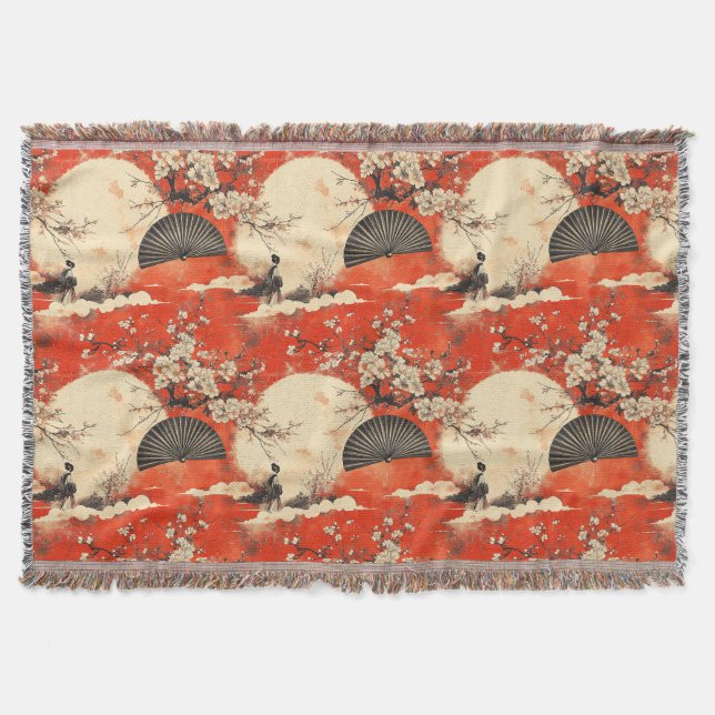 Romantic Sakura Kimono Couple Pattern (1) Throw Blanket (Front)