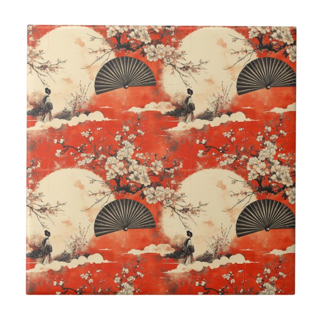 Romantic Sakura Kimono Couple Pattern (1) Tile (Front)