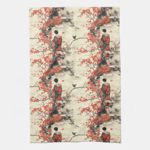 Romantic Sakura Kimono Couple Pattern (2) Kitchen Towel