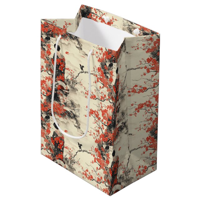 Romantic Sakura Kimono Couple Pattern (2) Medium Gift Bag (Front Angled)