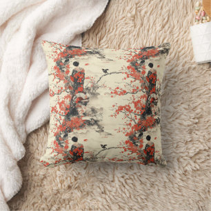 Romantic Sakura Kimono Couple Pattern (2) Throw Pillow