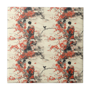 Romantic Sakura Kimono Couple Pattern (2) Tile