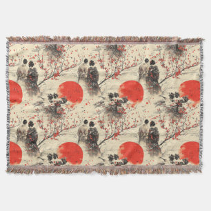 Romantic Sakura Kimono Couple Pattern (3) Throw Blanket