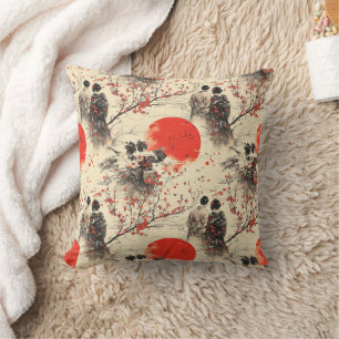 Romantic Sakura Kimono Couple Pattern (3) Throw Pillow
