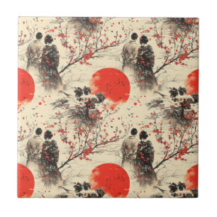 Romantic Sakura Kimono Couple Pattern (3) Tile