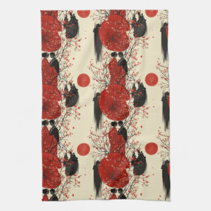 Romantic Sakura Kimono Couple Pattern (4) Kitchen Towel