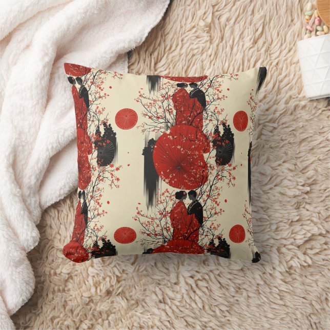 Romantic Sakura Kimono Couple Pattern (4) Throw Pillow (Blanket)