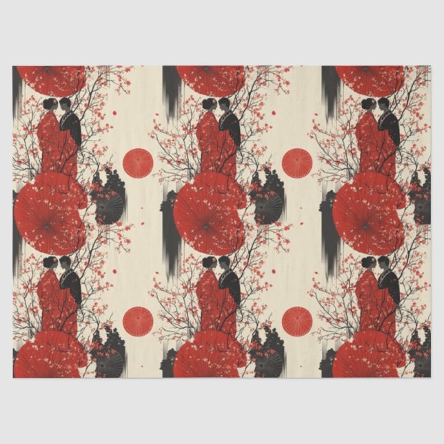 Romantic Sakura Kimono Couple Pattern (4) Tissue Paper (Front)