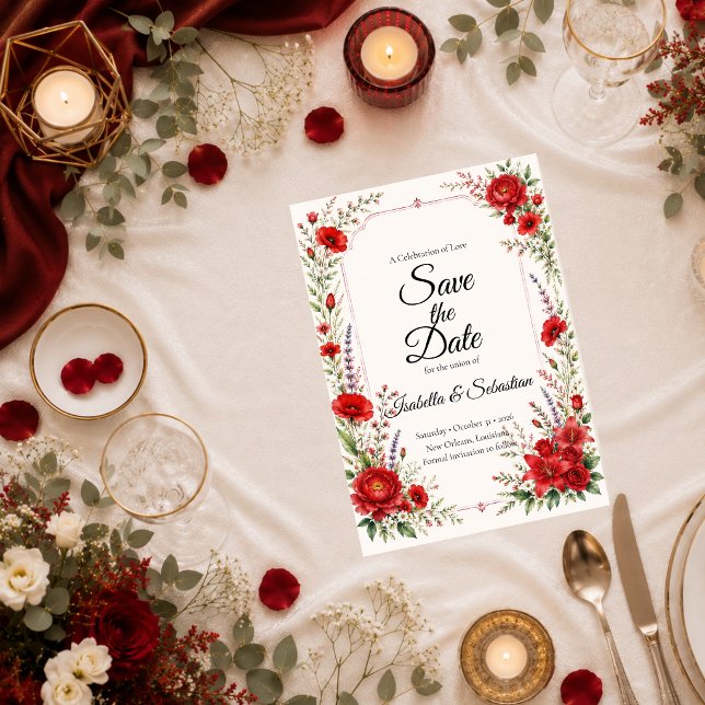 Romantic Scarlet Floral Elegance Wedding Save The Date (Creator Uploaded)