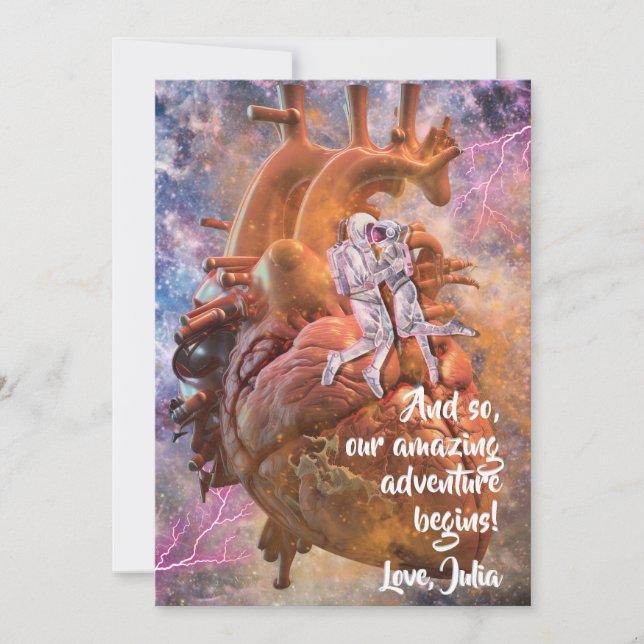 Romantic Sci-fi Space Astronauts Couple Valentine Holiday Card (Front)