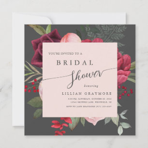 Romantic Script Bridal Bouquet Bridal Shower Invitation