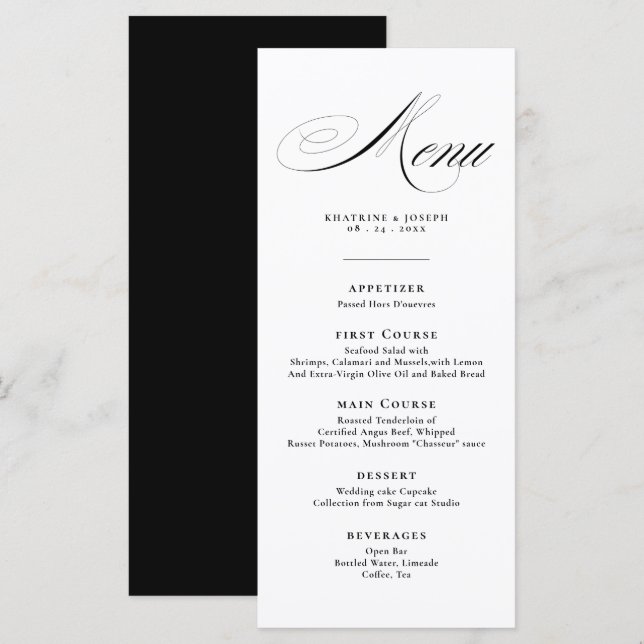 Romantic Script Calligraphy Details Menu Wedding (Front/Back)