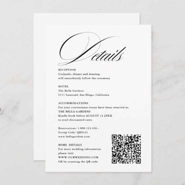 Romantic Script Calligraphy Details QRcode Wedding Enclosure Card (Front/Back)