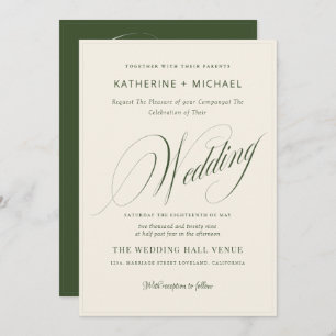 Romantic Script Calligraphy&Details QRcode Wedding Invitation