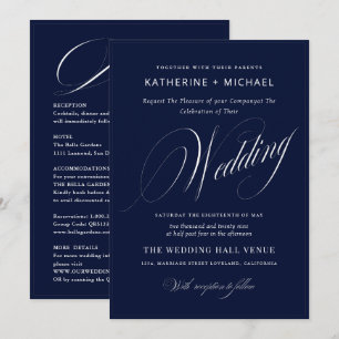 Romantic Script Calligraphy&Details QRcode Wedding Invitation