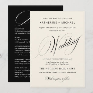Romantic Script Calligraphy&Details QRcode Wedding Invitation
