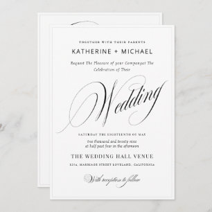 Romantic Script Calligraphy&Details QRcode Wedding Invitation