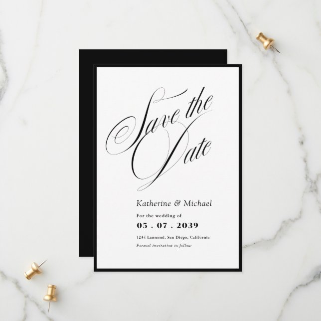 Romantic Script Calligraphy QR code Wedding Save The Date (Front/Back In Situ)
