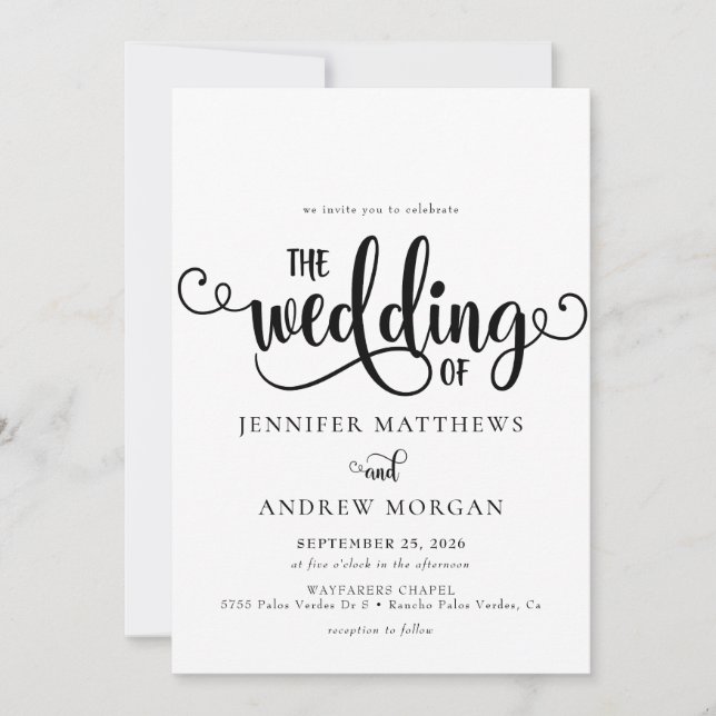 Romantic Script | Calligraphy Wedding Invitations (Front)