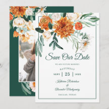 Romantic Script Green Autumn Floral Wedding Photo