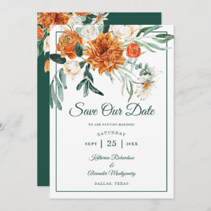 Romantic Script Green Autumn Floral Wedding Photo Save The Date