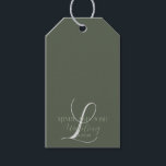 Romantic Script Sage Green Initial Wedding Gift Tags<br><div class="desc">Wedding Tags for Favours Script Last Name Initial</div>