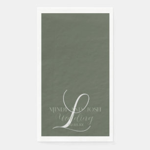 Romantic Script Sage Green Initial Wedding  Napkin