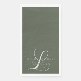 Romantic Script Sage Green Initial Wedding  Napkin