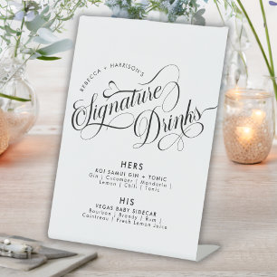 Romantic Script Signature Drinks Wedding Bar Pedes Pedestal Sign