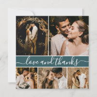 Romantic Script Teal 5 Photo Collage Wedding